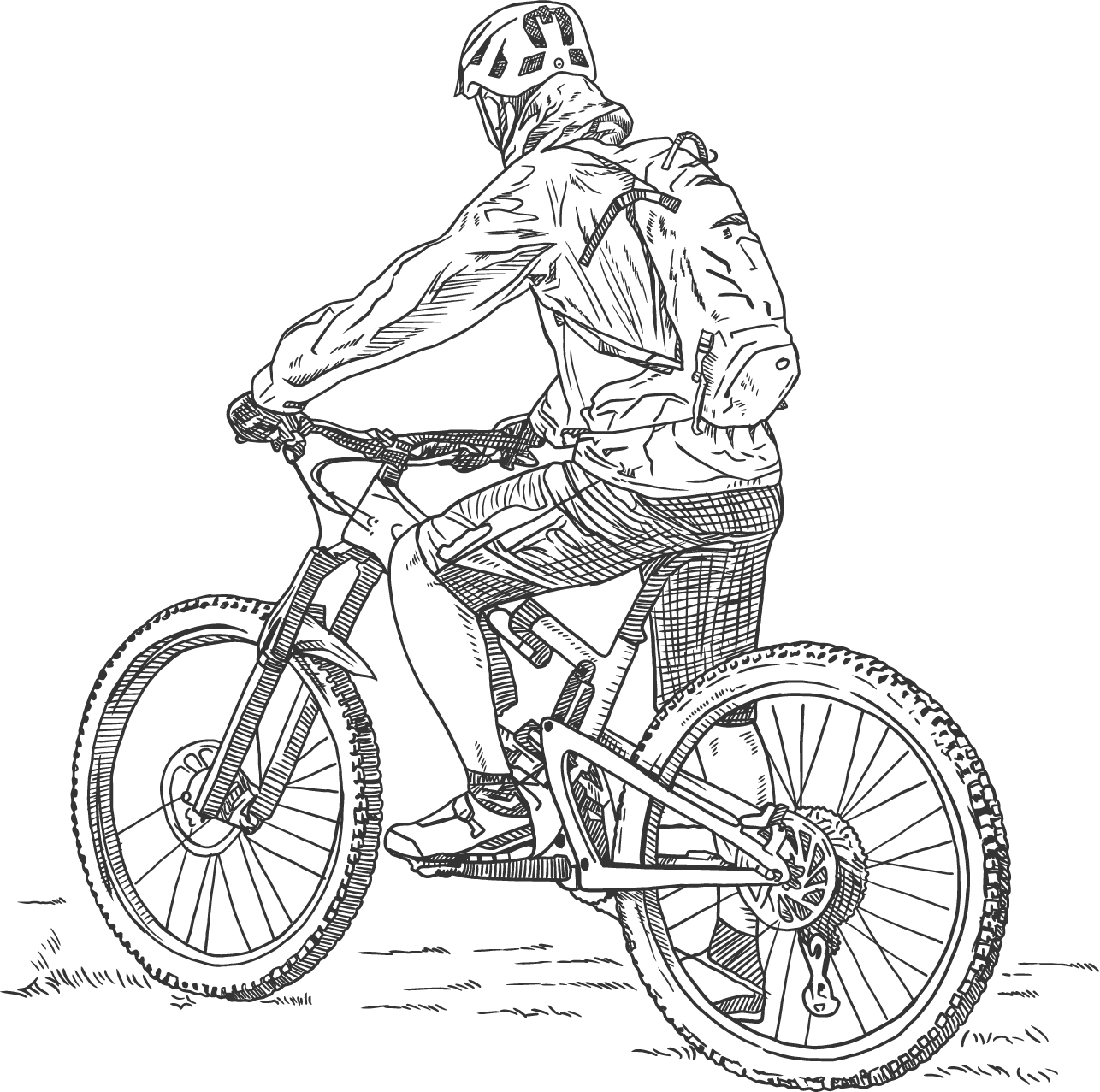 Dessin d'un homme sur un vtt